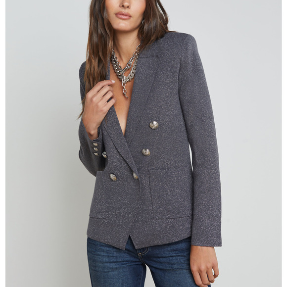 L'Agence 'Kenzie' Grey Acrylic Metallic Knit Blazer Size M - NWT - Picture 1 of 5